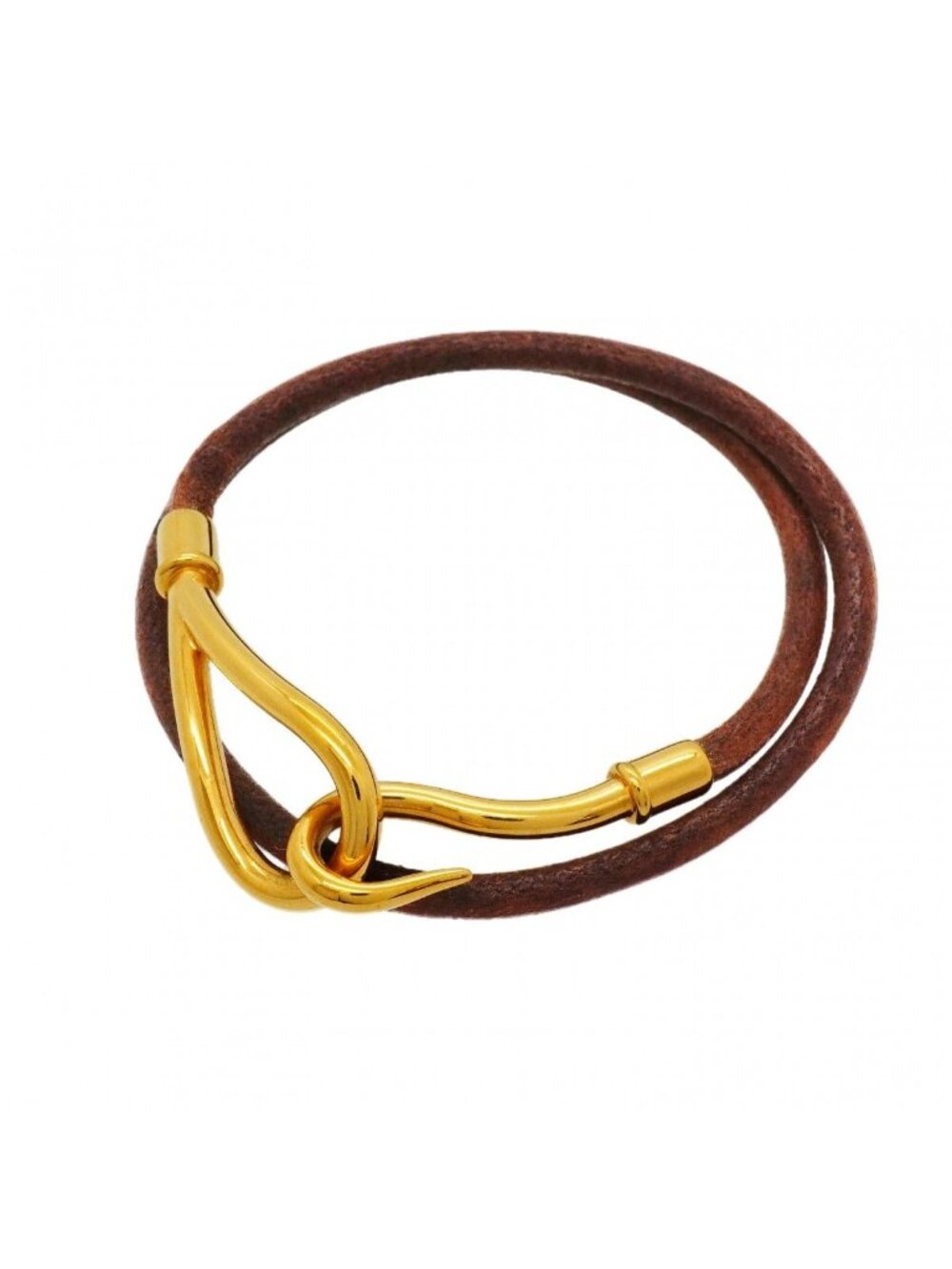 Hermes Bracelet Jumbo Hook Gold Plated Leather Brown